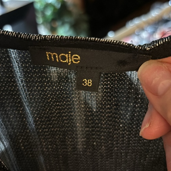 MAJE Black with silver thread v- neck mini dress size 36 - Picture 2 of 6